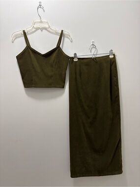 Olive Green Women's Skirt Set – Two-Piece Tank and Maxi Skirt
